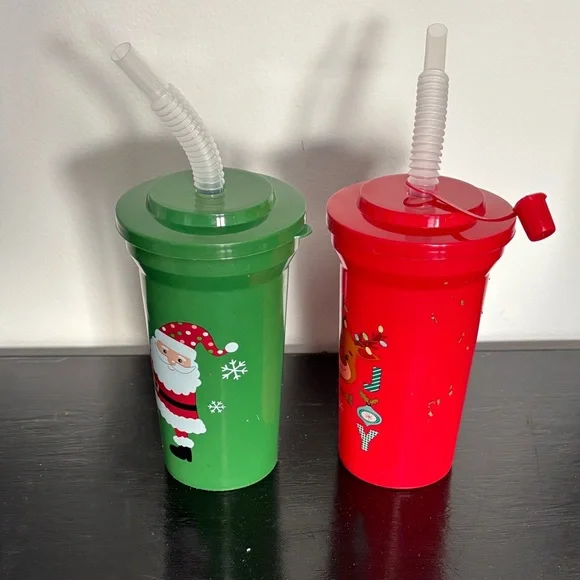 Plastic Festive Santa and Reindeer Straw Cups - Picture 2 of 6